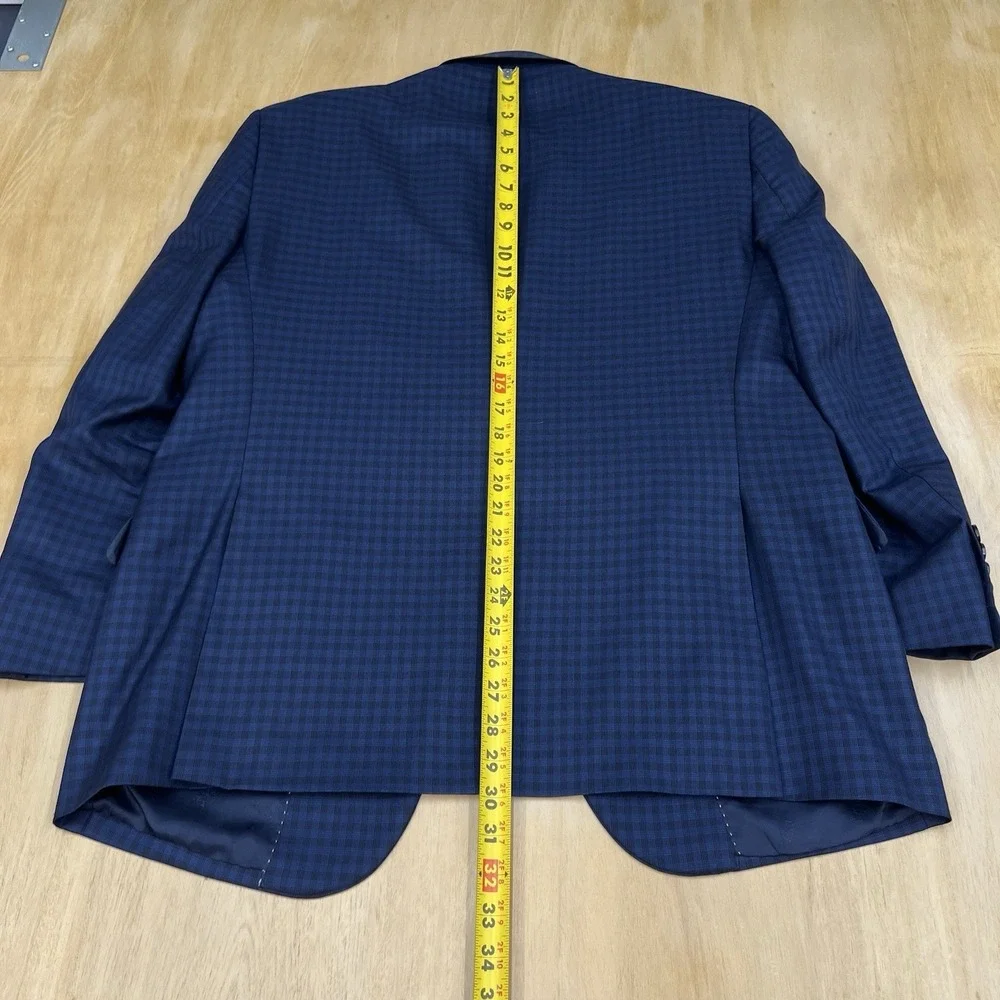 Jos A Bank Silk Wool Blazer Jacket Sport Coat Men 44R Tailored Fit Navy/Black